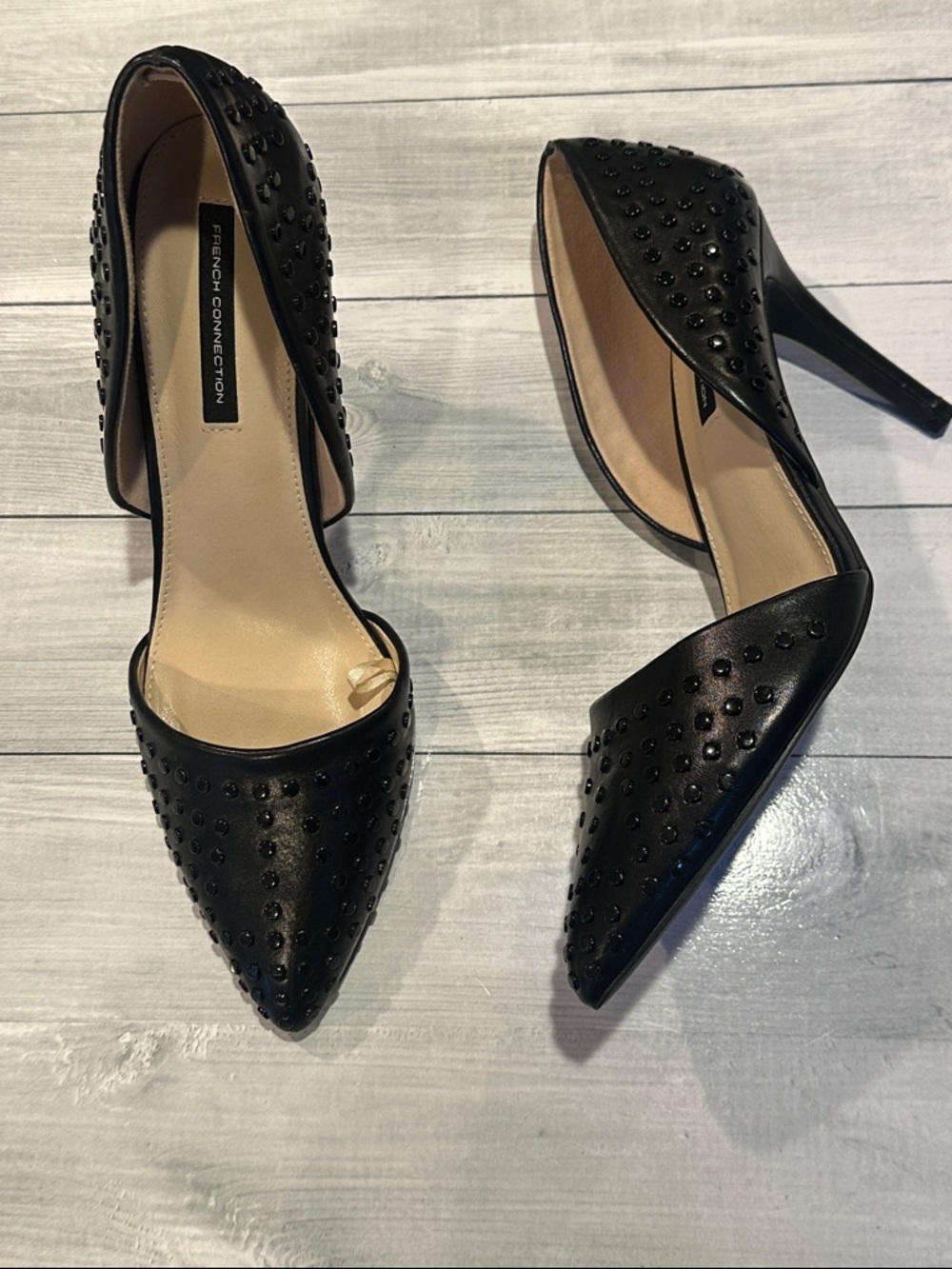 French Connection Sz 11 Black Studded D'Orsay Heels • NEW!